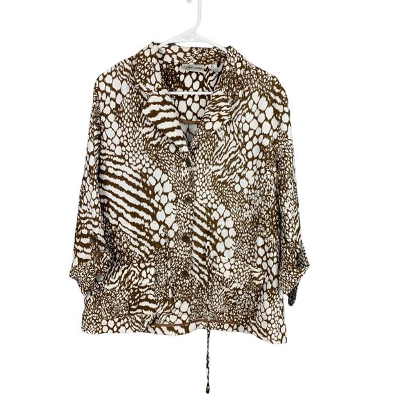 Cali And York Women's Sz. PL bronze abstracted print Light Coat - Picture 1 of 6